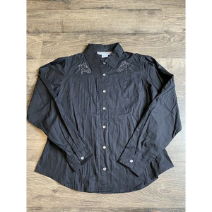 EUC Womens VTG Adobe Rose western cowgirl studded Horse button up Black size L